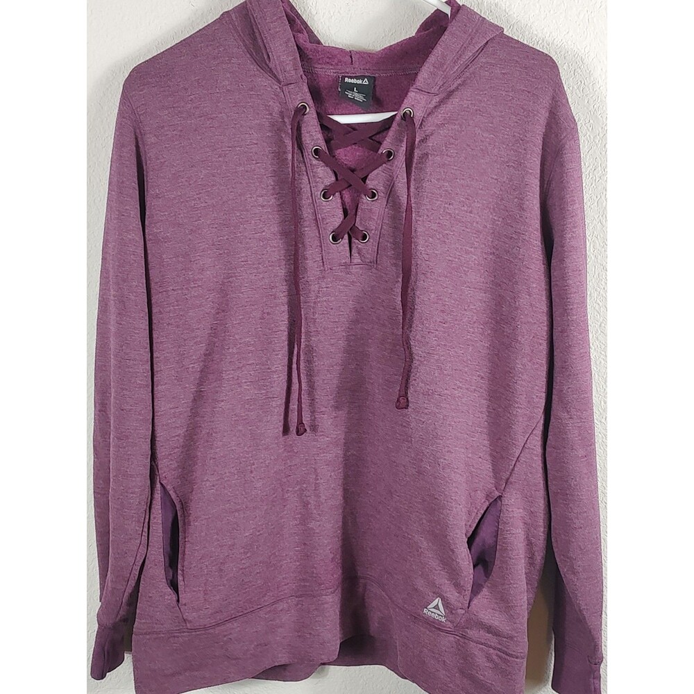 Reebok Women’s Large Hoodie Maroon Long Sleeve Pullover 1/4 Lace-Up Sweatshirt.